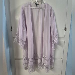 Torrid Women’s 3X Plus Sz Lavender Sheer Kimono Robe Lace Trim Open Front Fairy